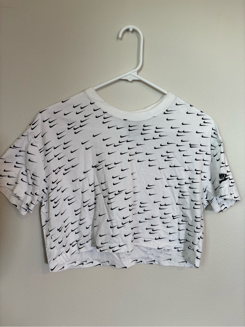 Nike White Tee with Black Swoosh All-Over Print